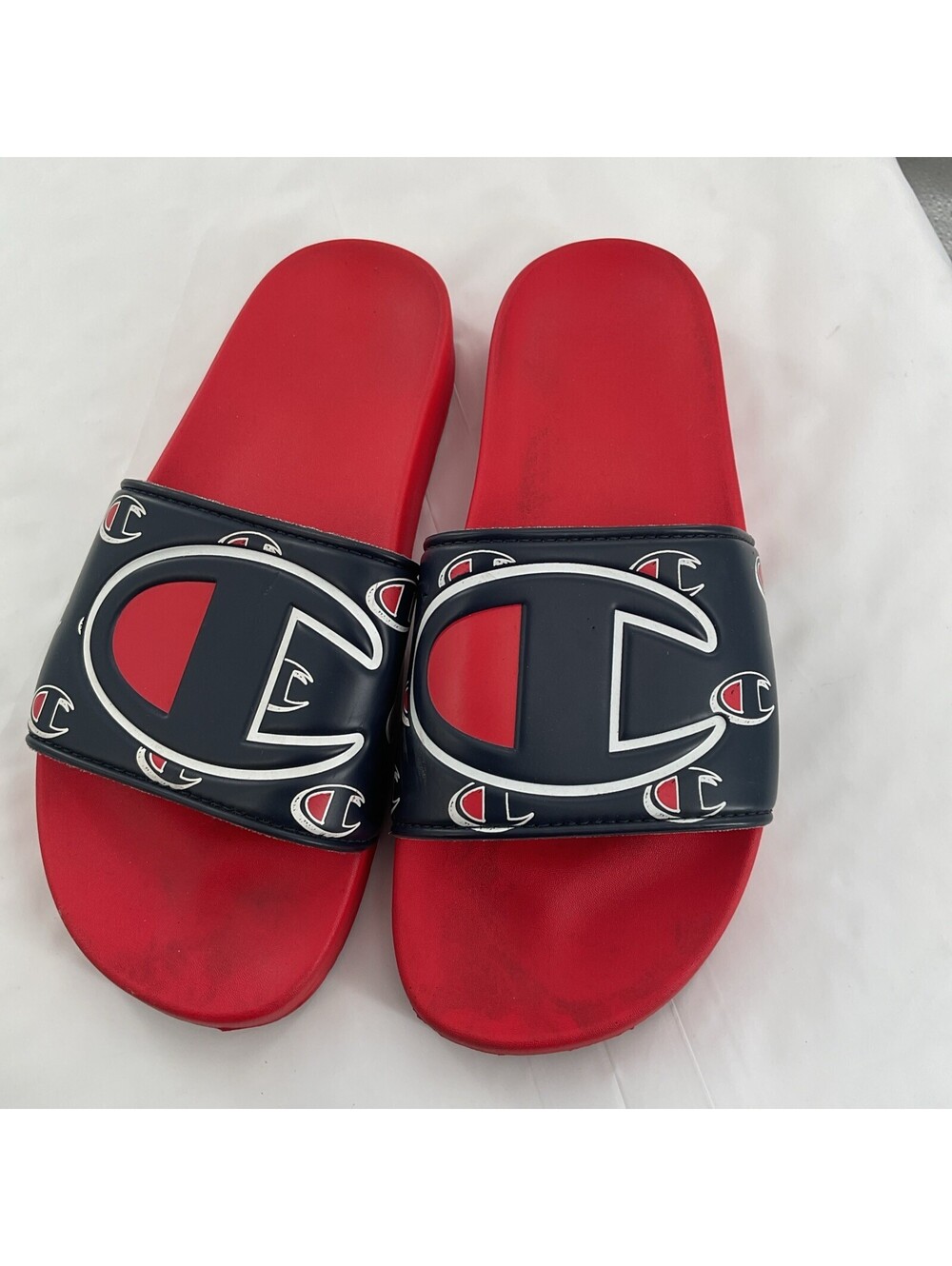Men’s Champion Slip On Sandals Size 8M Red And Blue 214